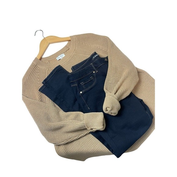 Jessica Simpson Ribbed Sweater Women's XXL Knit Tan Brown Crewneck - Picture 4 of 8